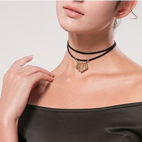 Suede Wrap Choker Hammered Gold Boho - Picture 2 of 4